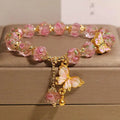 New Chinese Style Rose Garden Glass Bracelet Women Light Luxury Niche High-End Butterfly Pendant Bracelet Gift For Best Friend