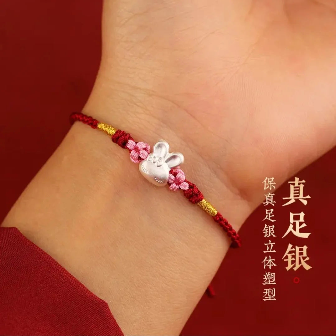 Cute Rabbit Red String Bracelet for Women Chinese Style Handmade Accessories Girls Gifts
